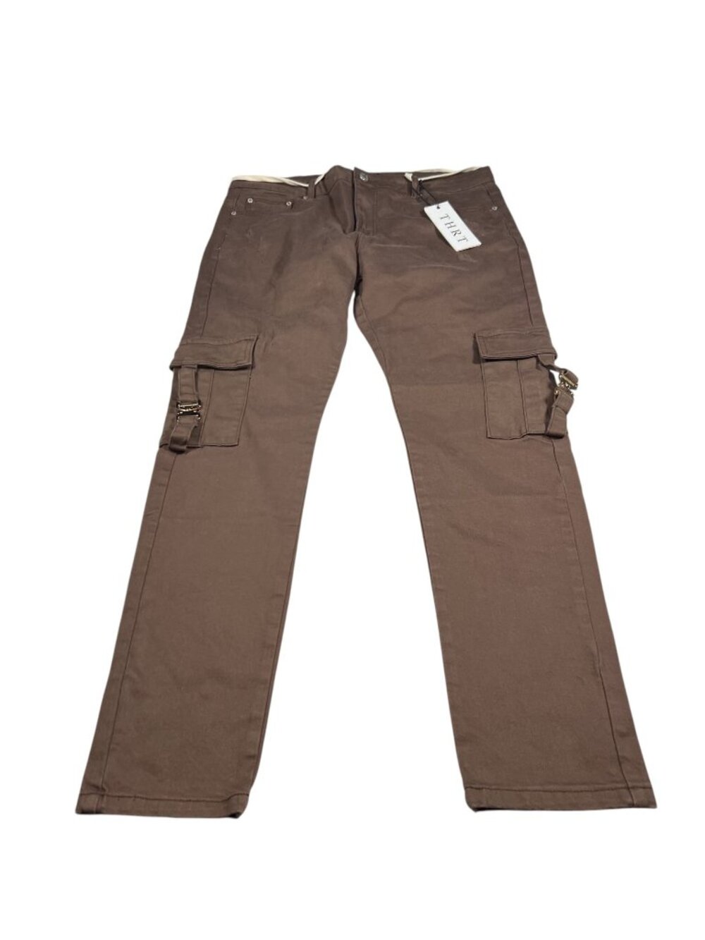 THRT Mens Brown Denim Distressed Cargo Pants Size 40x31 Streetwear NWT